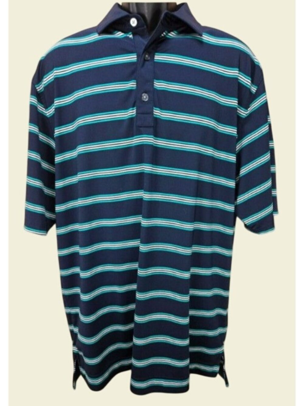 FootJoy Mens Navy Striped Golf Polo Large